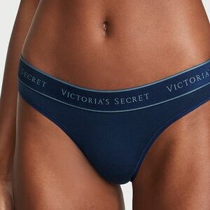Victoria's Secret cotton logo thong Navy Blue Pantie NWT